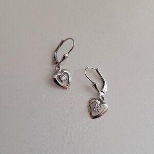 Sterling Silver and Cubic Zirconia Dangle Heart Earrings